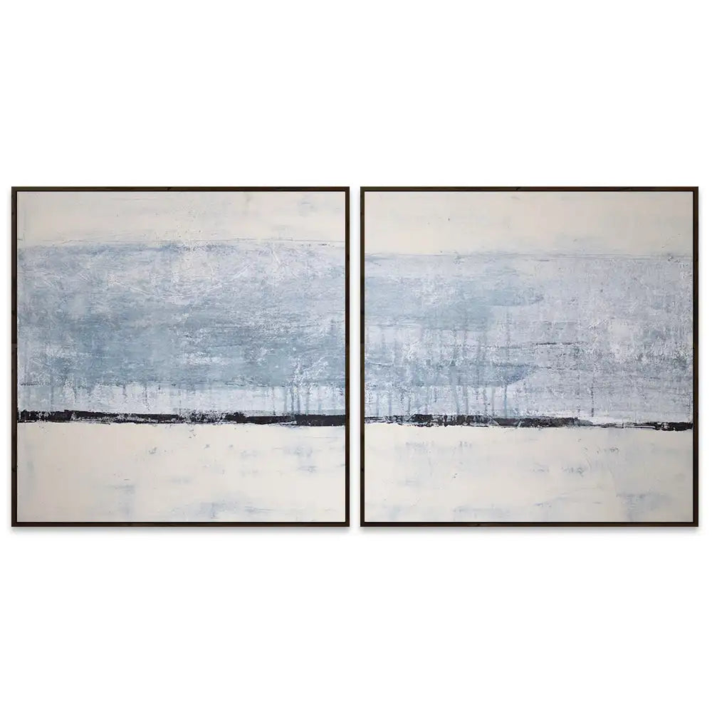 Cuadro pintado a mano original en tonos azul niebla y blanco