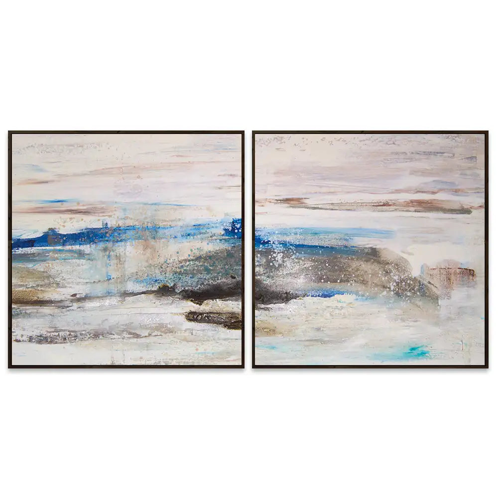 Cuadros abstractos azules pintados a mano en relieve