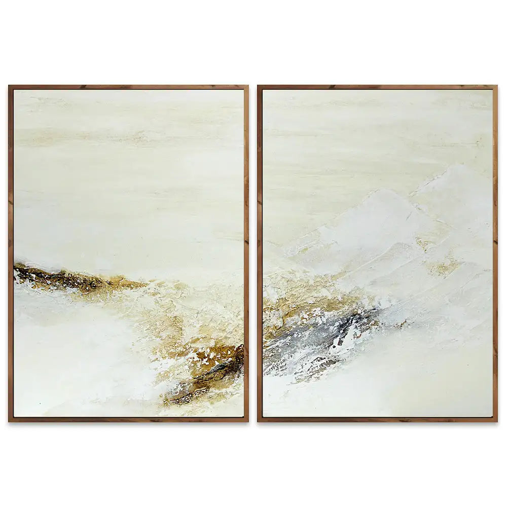 Cuadro pintado a mano con relieve en tonos tierra y blanco