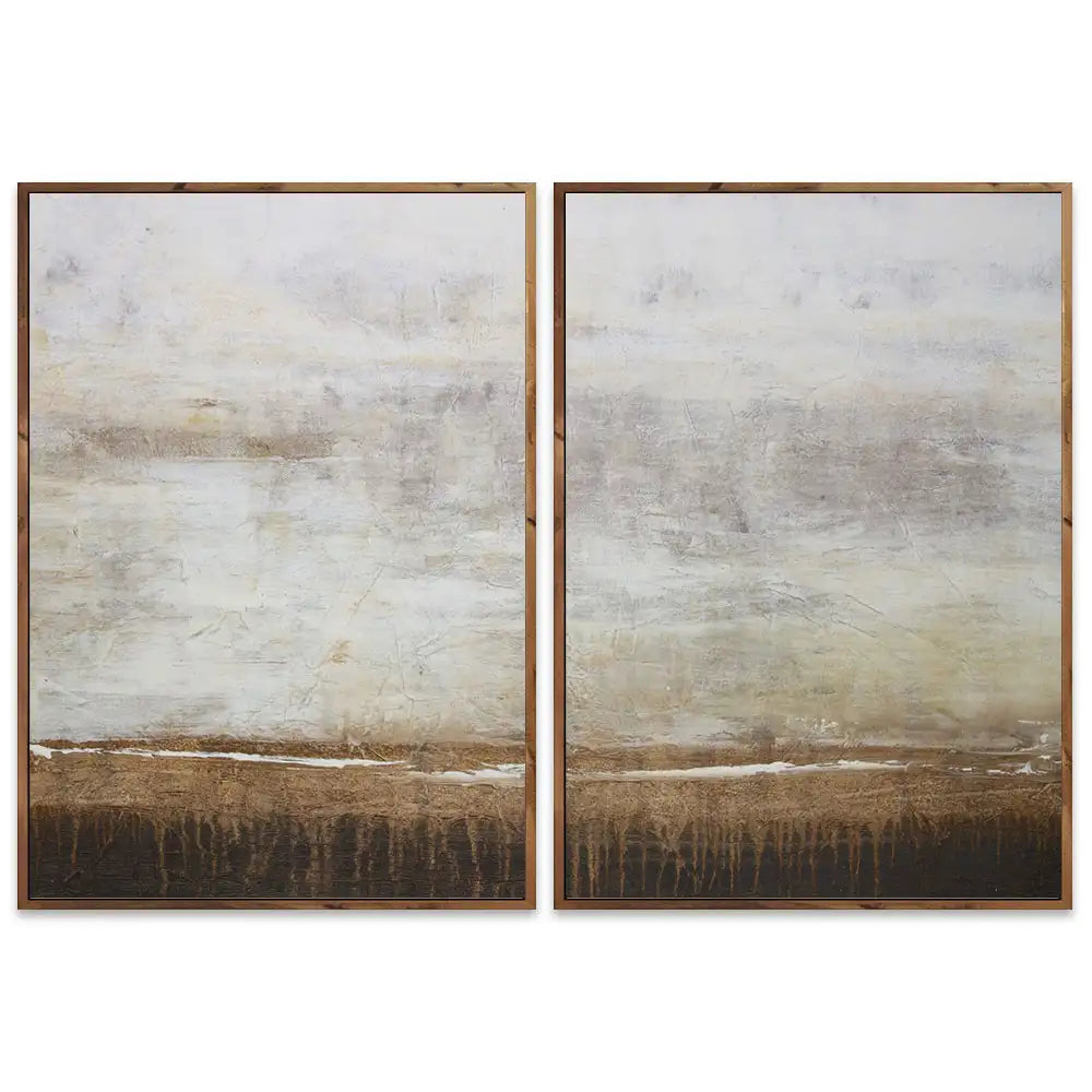 Cuadro de pintura abstracta en tonos tierra y blanco texturizado