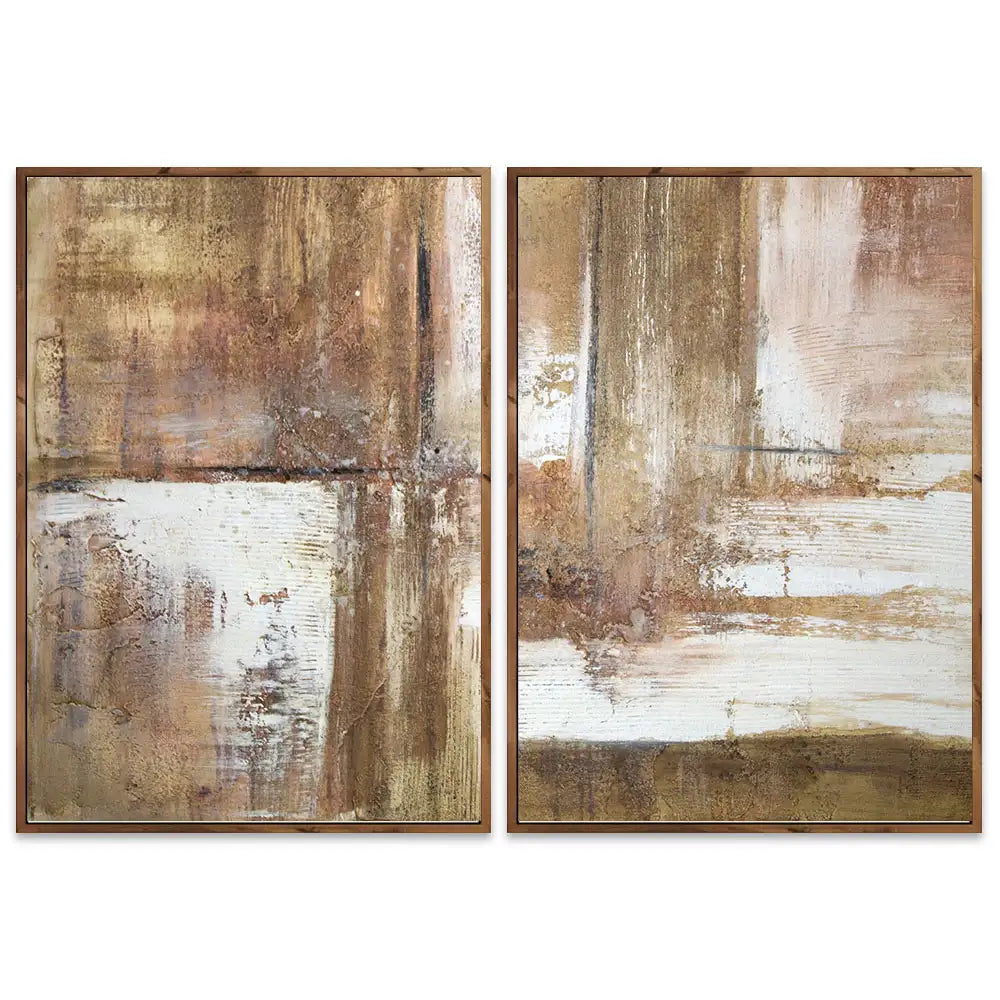 Cuadro pintado a mano en tonos tierra con textura envejecida