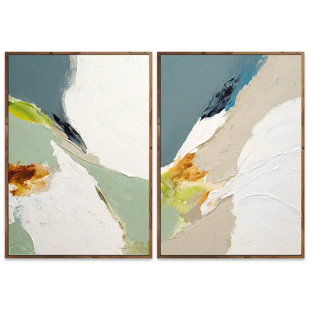 Pintura abstracta acrílica con relieve en tonos verdes