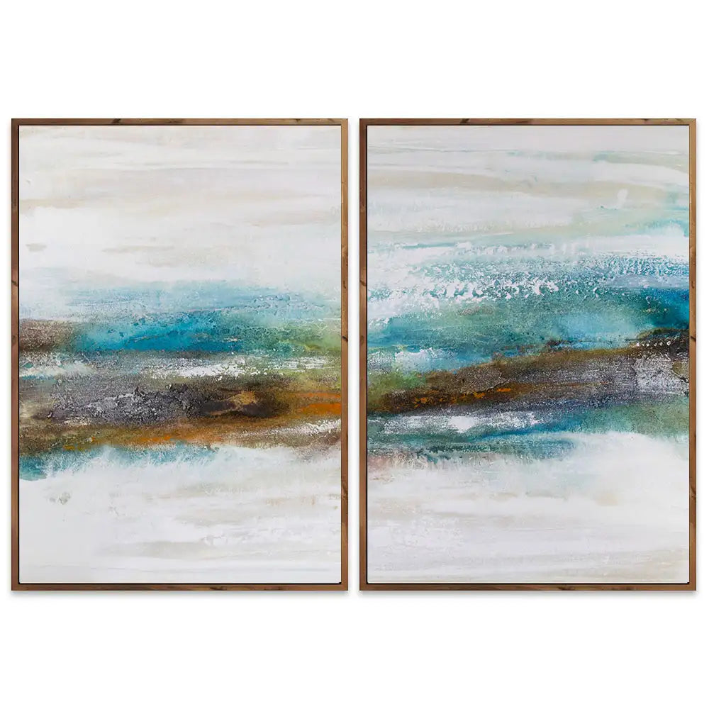 Cuadro abstracto pintado a mano con textura en tonos turquesa