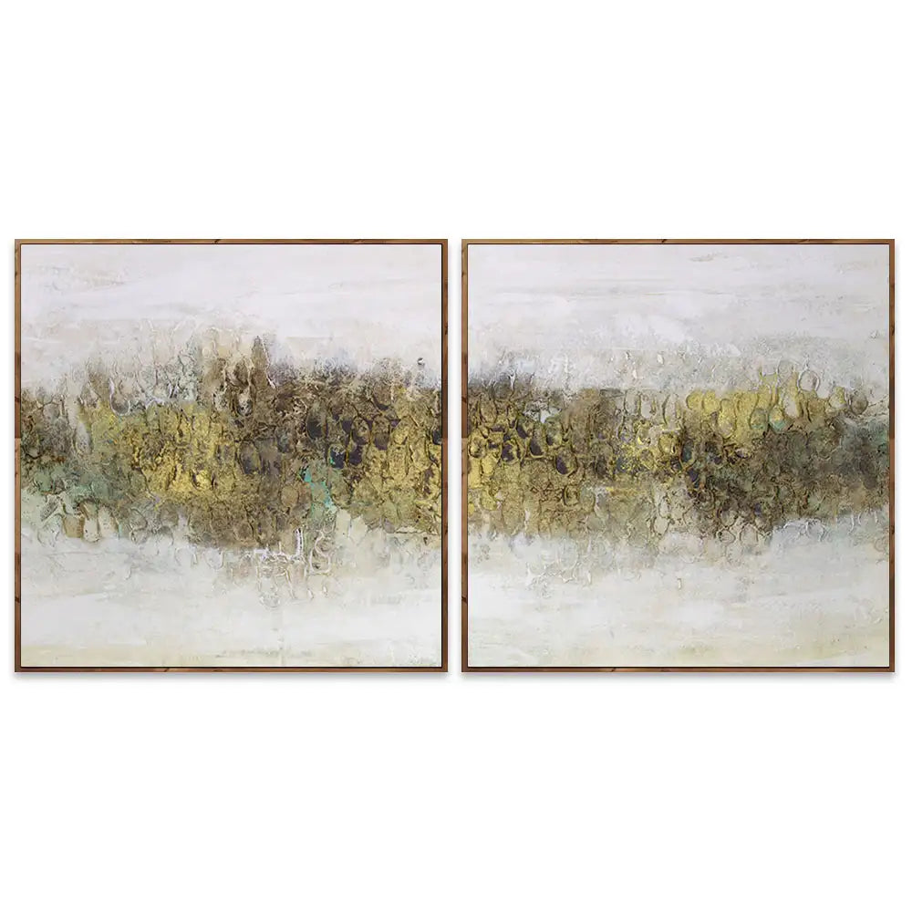 Cuadro con relieve pintado a mano en tonos tierra y dorado