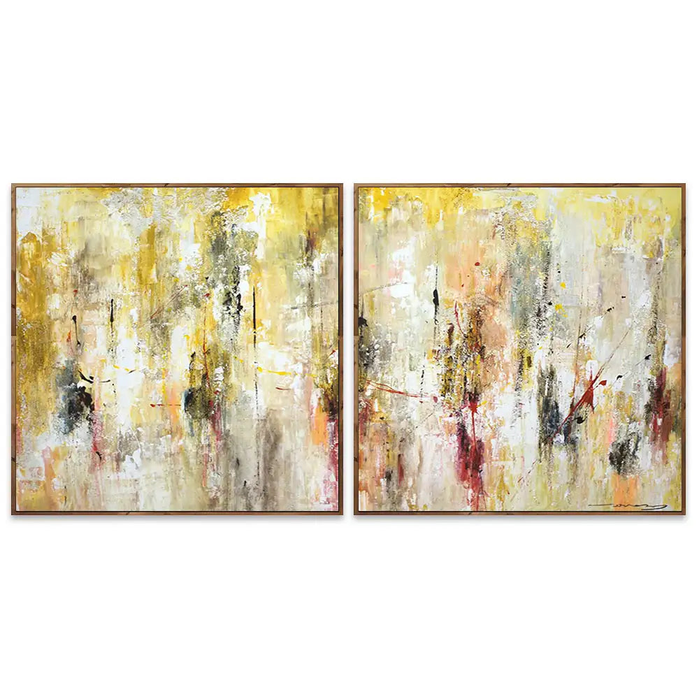 Cuadro abstracto amarillo gestual en tonos ocres