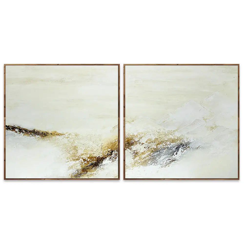 Cuadro pintado a mano con relieve en tonos tierra y blanco