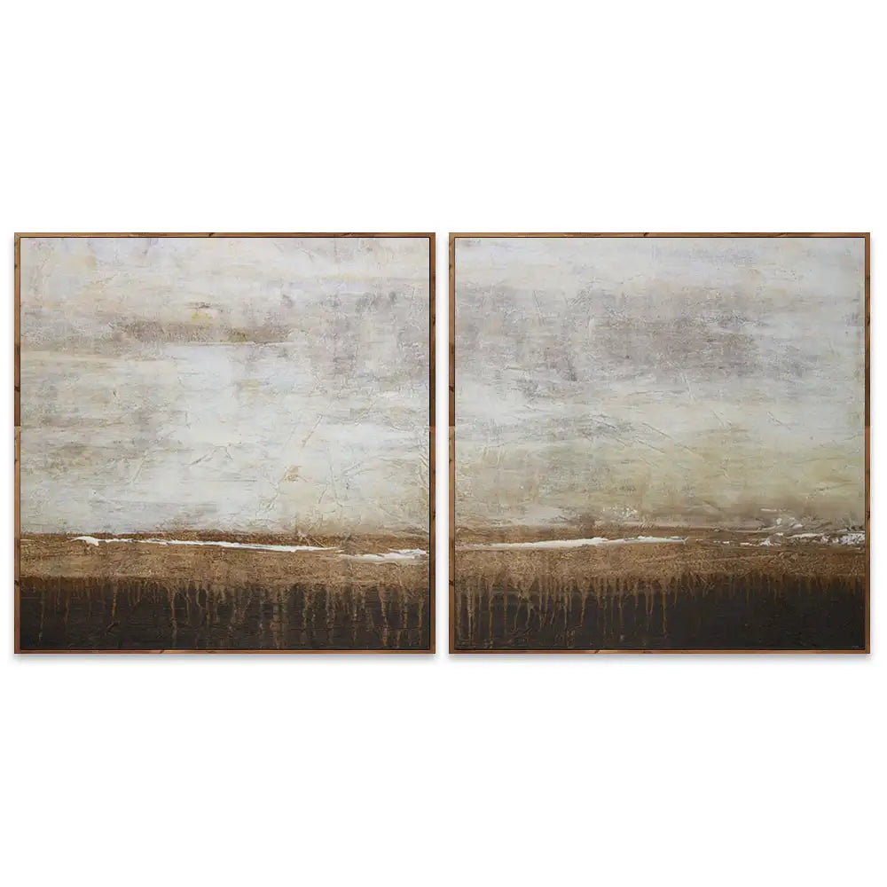 Cuadro de pintura abstracta en tonos tierra y blanco texturizado
