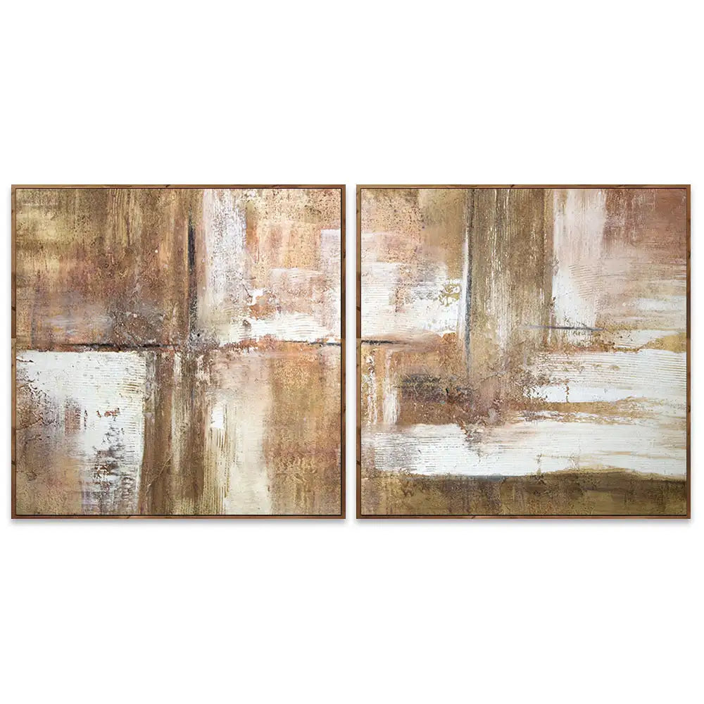 Cuadro pintado a mano en tonos tierra con textura envejecida