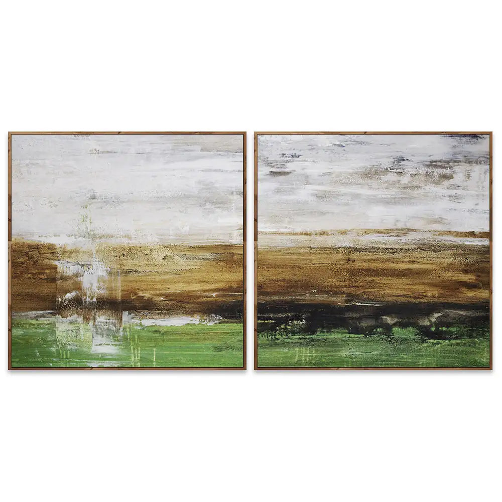 Cuadro pintado a mano moderno con contraste en tonos tierra y verde