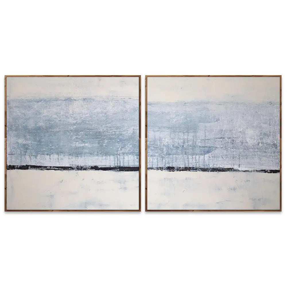 Cuadro pintado a mano original en tonos azul niebla y blanco