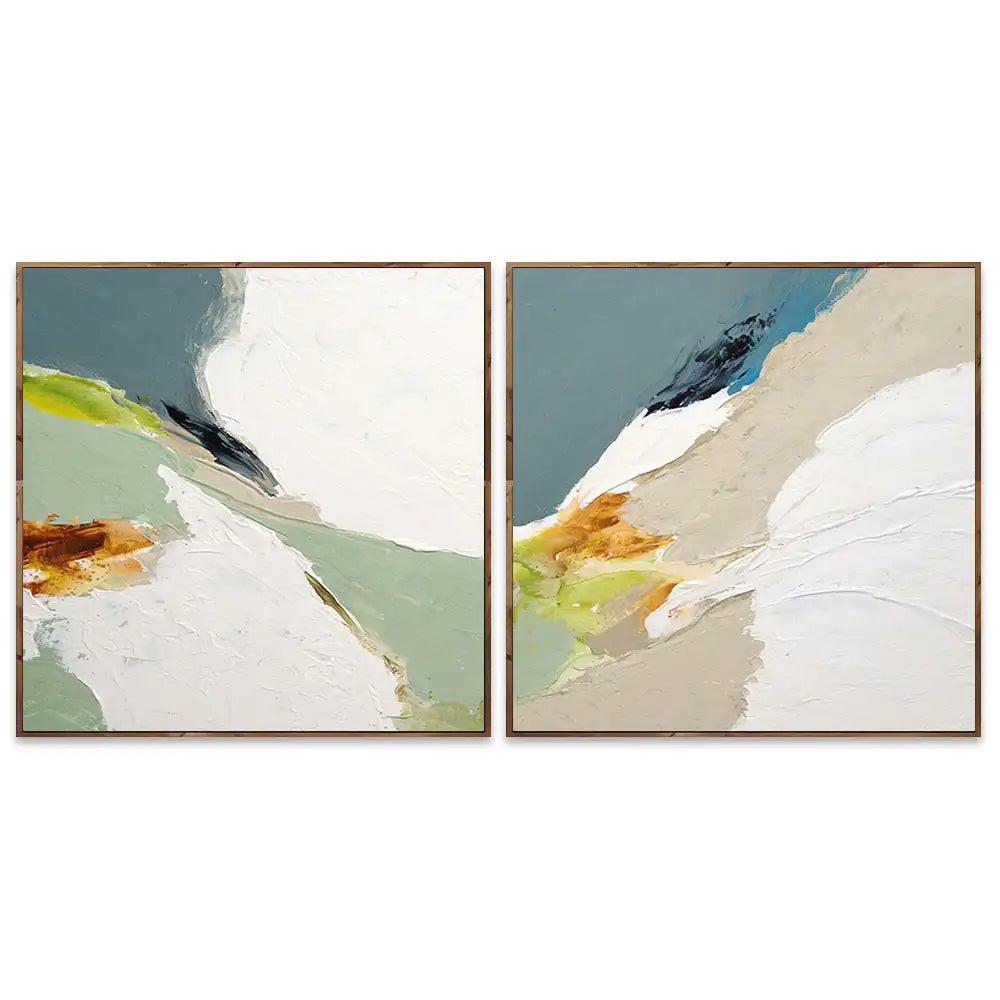 Pintura abstracta acrílica con relieve en tonos verdes