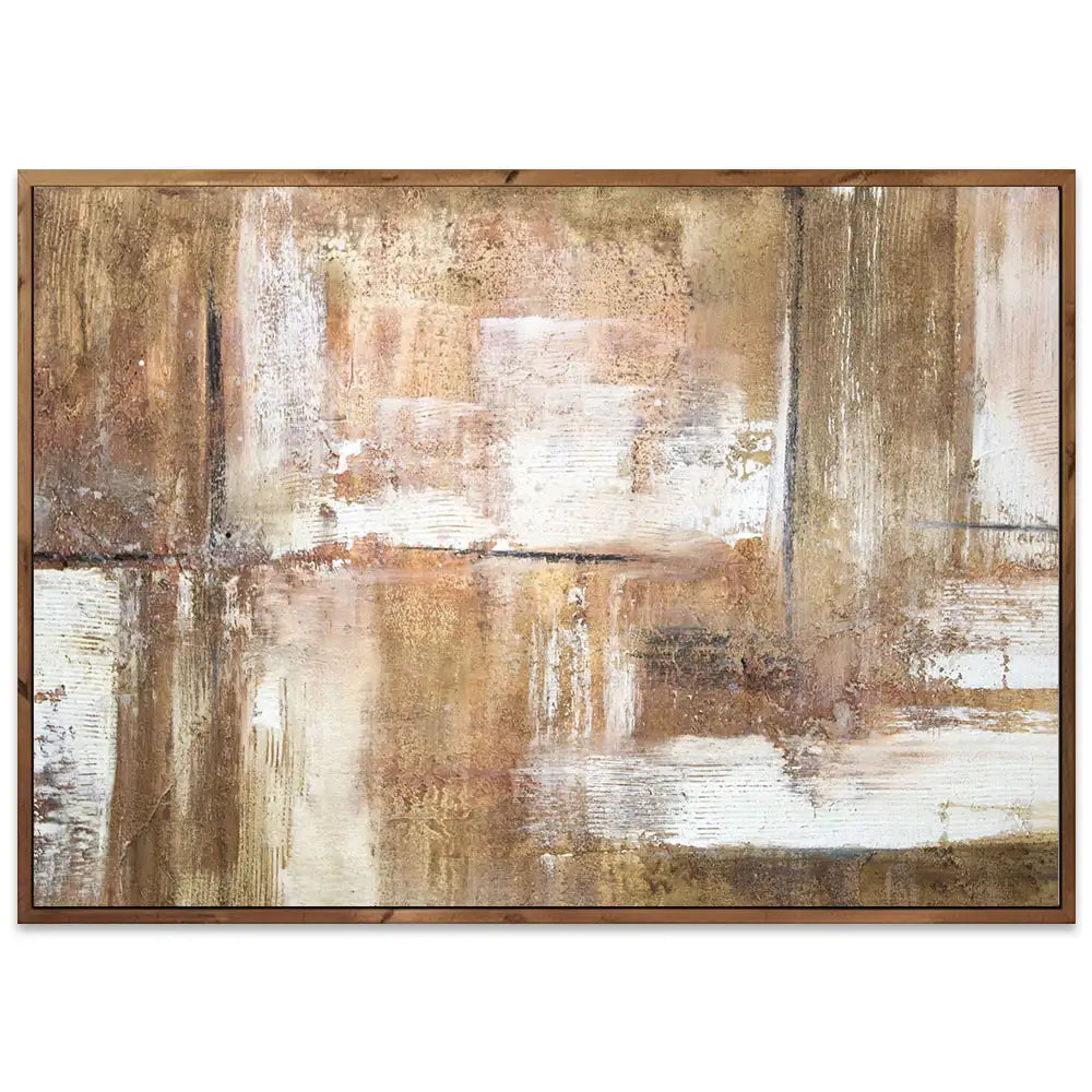 Cuadro pintado a mano en tonos tierra con textura envejecida