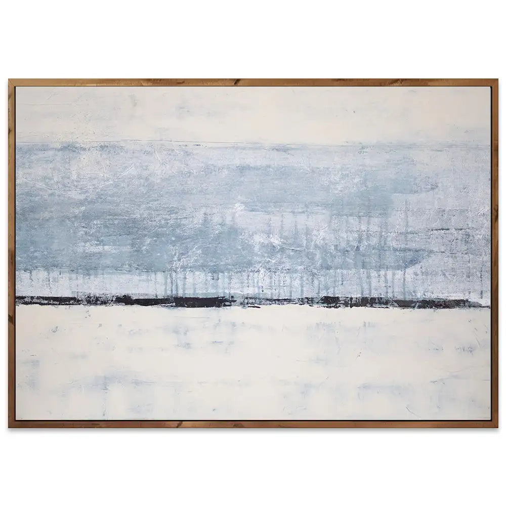 Cuadro pintado a mano original en tonos azul niebla y blanco