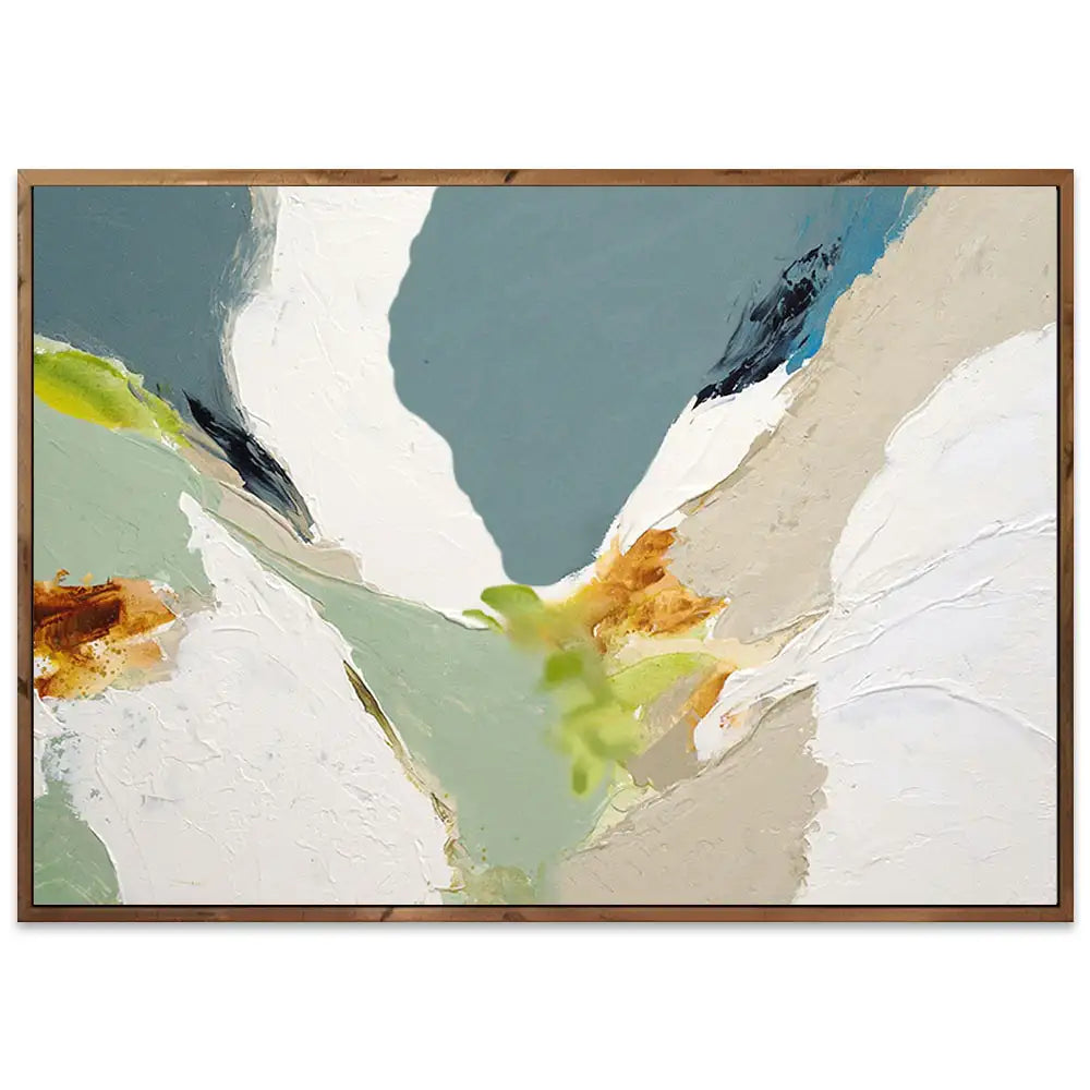 Pintura abstracta acrílica con relieve en tonos verdes