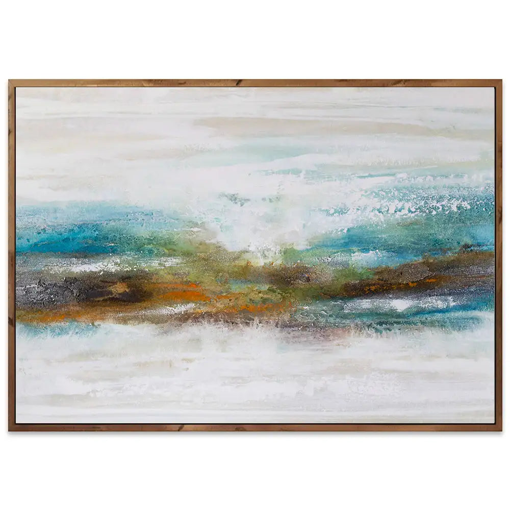 Cuadro abstracto pintado a mano con textura en tonos turquesa