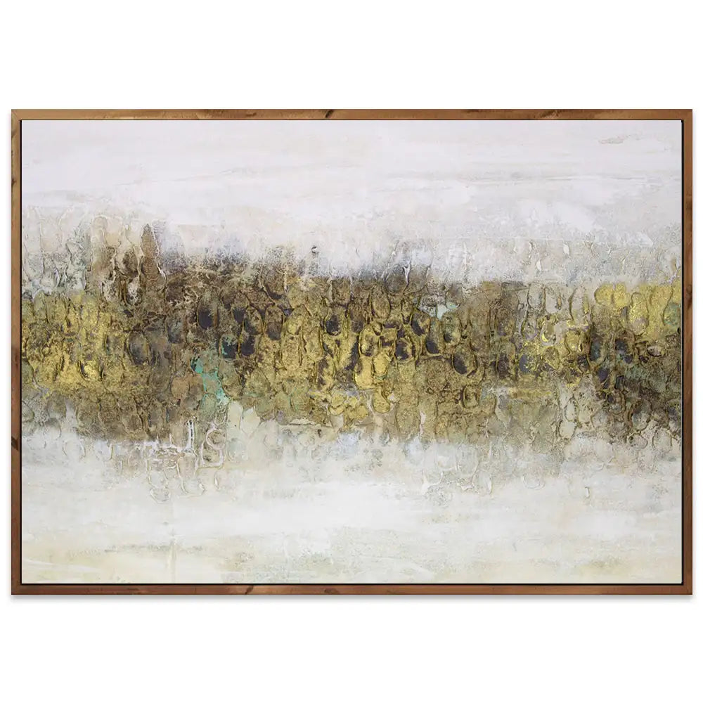 Cuadro con relieve pintado a mano en tonos tierra y dorado