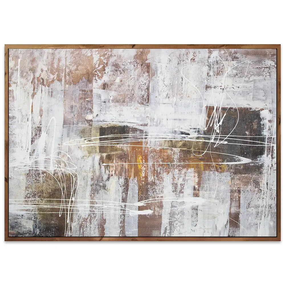 Cuadro abstracto moderno pintado a mano con líneas en blanco