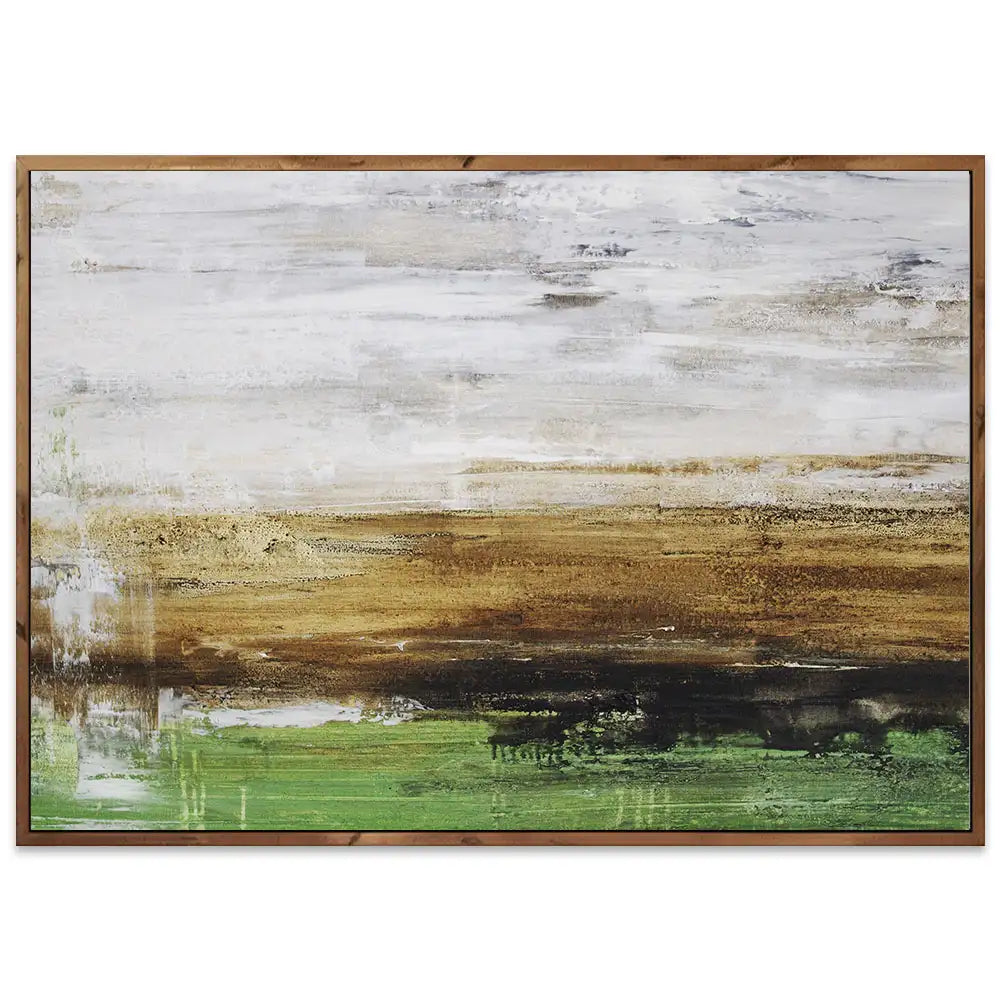 Cuadro pintado a mano moderno con contraste en tonos tierra y verde