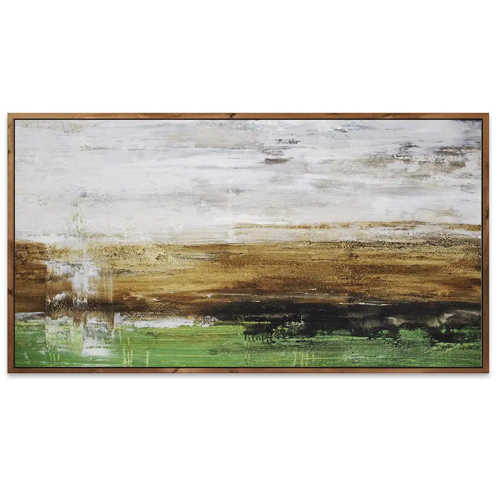 Cuadro pintado a mano moderno con contraste en tonos tierra y verde