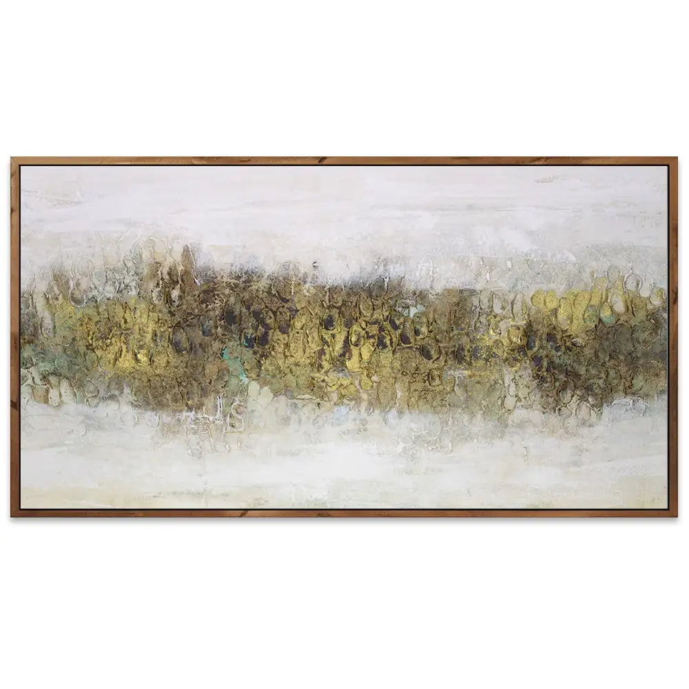 Cuadro con relieve pintado a mano en tonos tierra y dorado