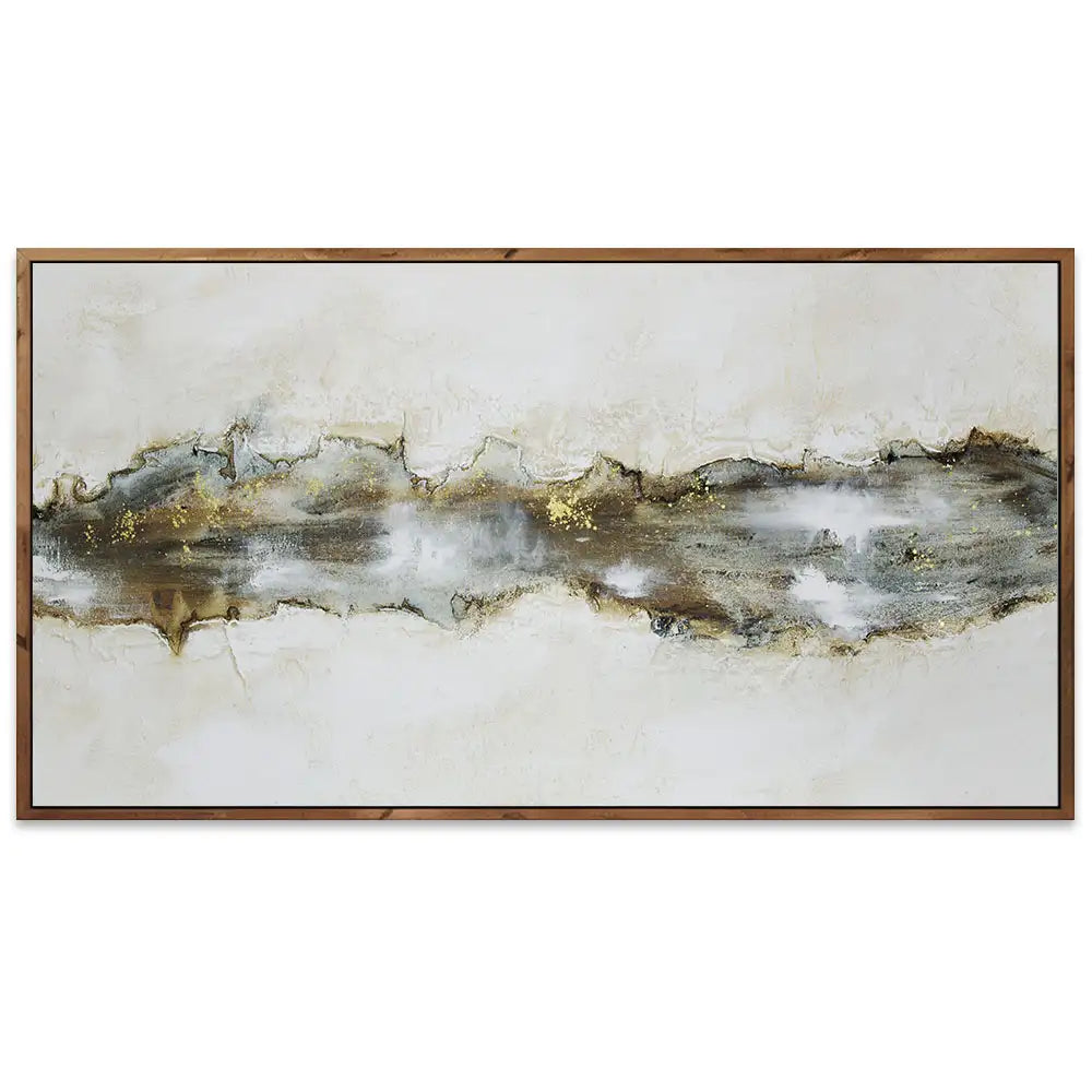 Cuadro con relieve pintado a mano en tonos beige y grafito