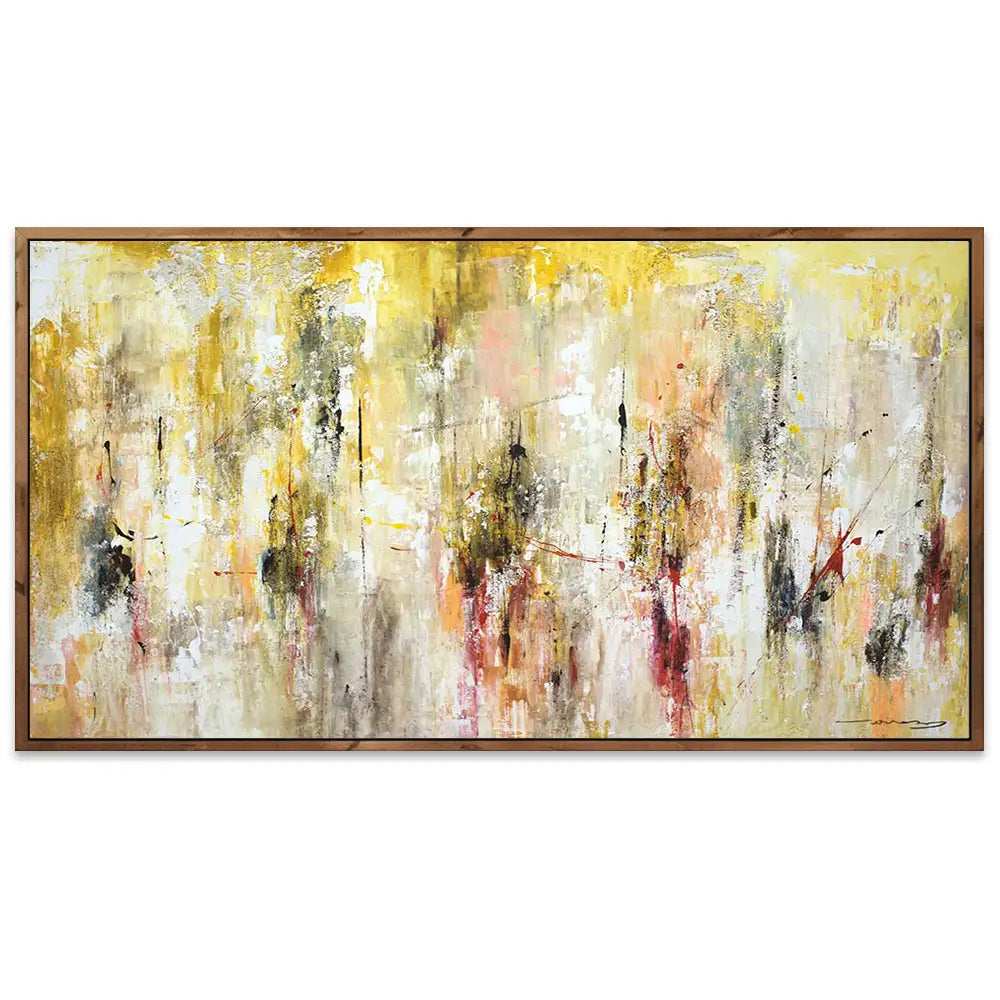 Cuadro abstracto amarillo gestual en tonos ocres