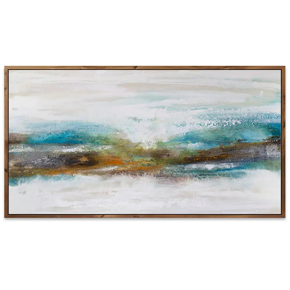 Cuadro abstracto pintado a mano con textura en tonos turquesa