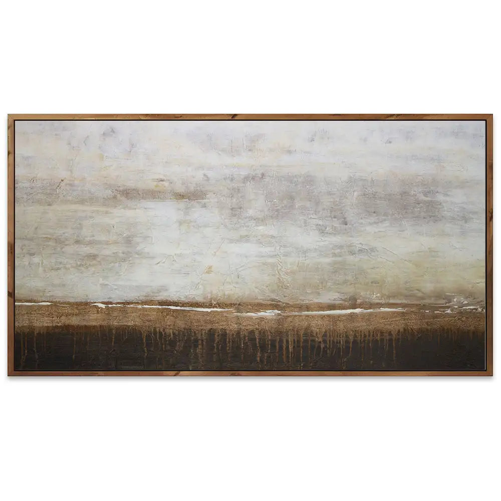 Cuadro de pintura abstracta en tonos tierra y blanco texturizado