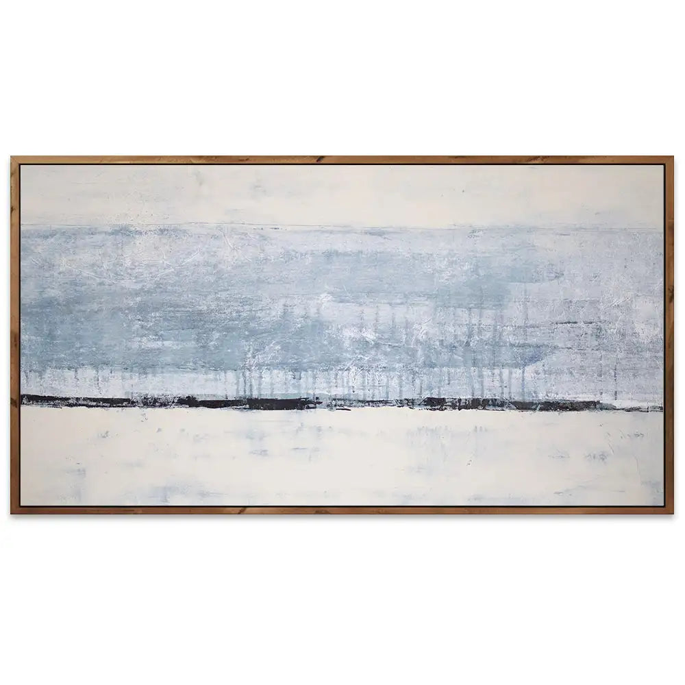 Cuadro pintado a mano original en tonos azul niebla y blanco