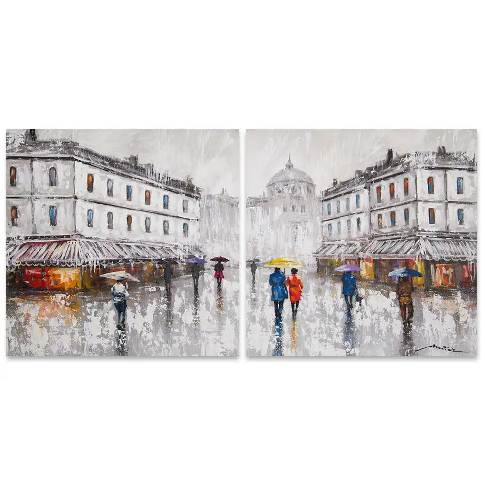 Figuración pintura urbana | Cuadro pintado con escena de plaza