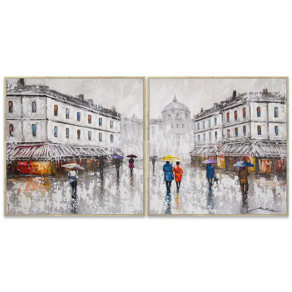 Figuración pintura urbana | Cuadro pintado con escena de plaza