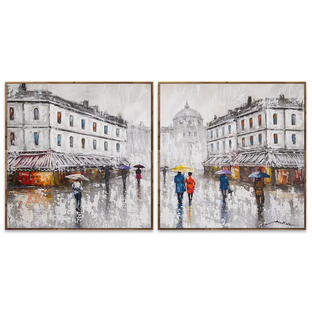 Figuración pintura urbana | Cuadro pintado con escena de plaza