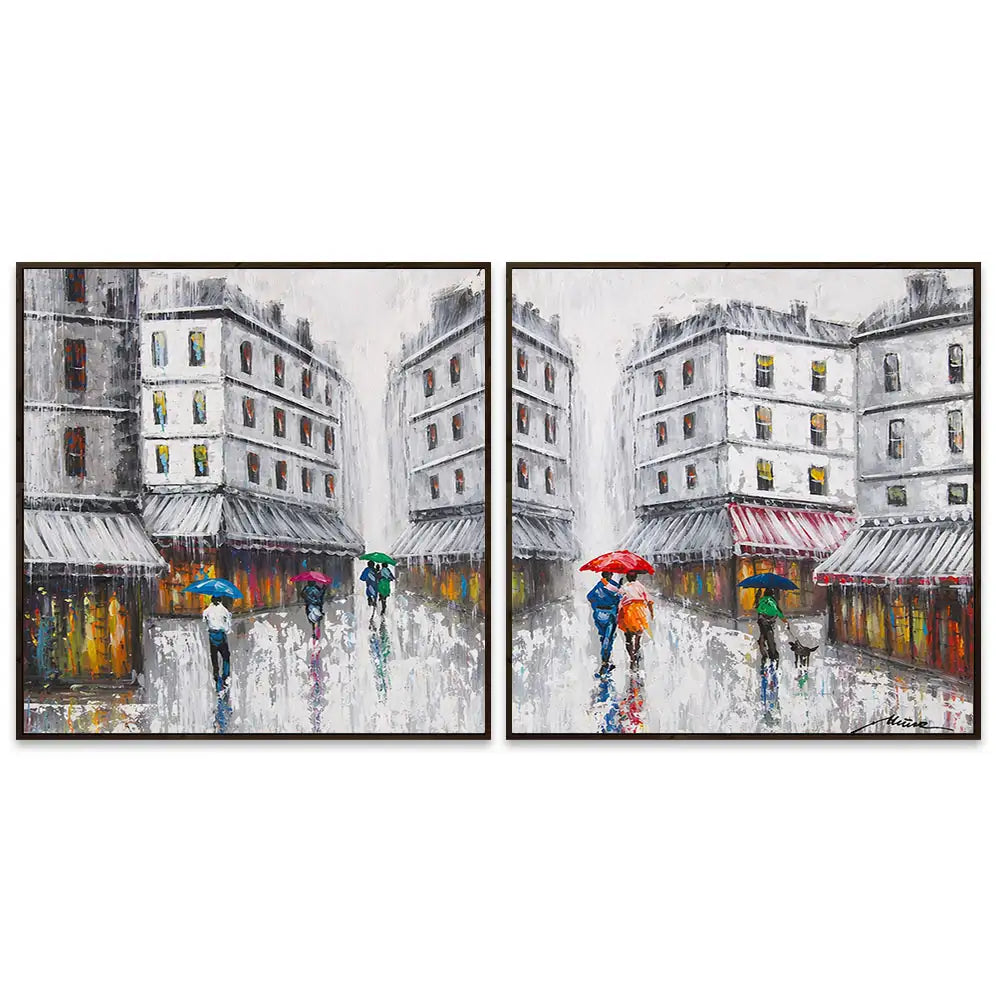 Cuadro con color urbano | Pinturas de ciudad bajo la lluvia