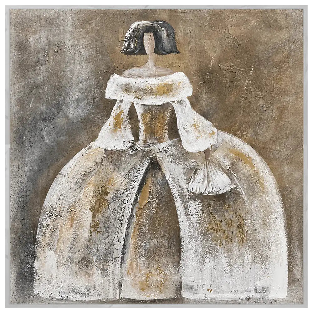 Cuadro menina artesanal en tonos beige y dorado