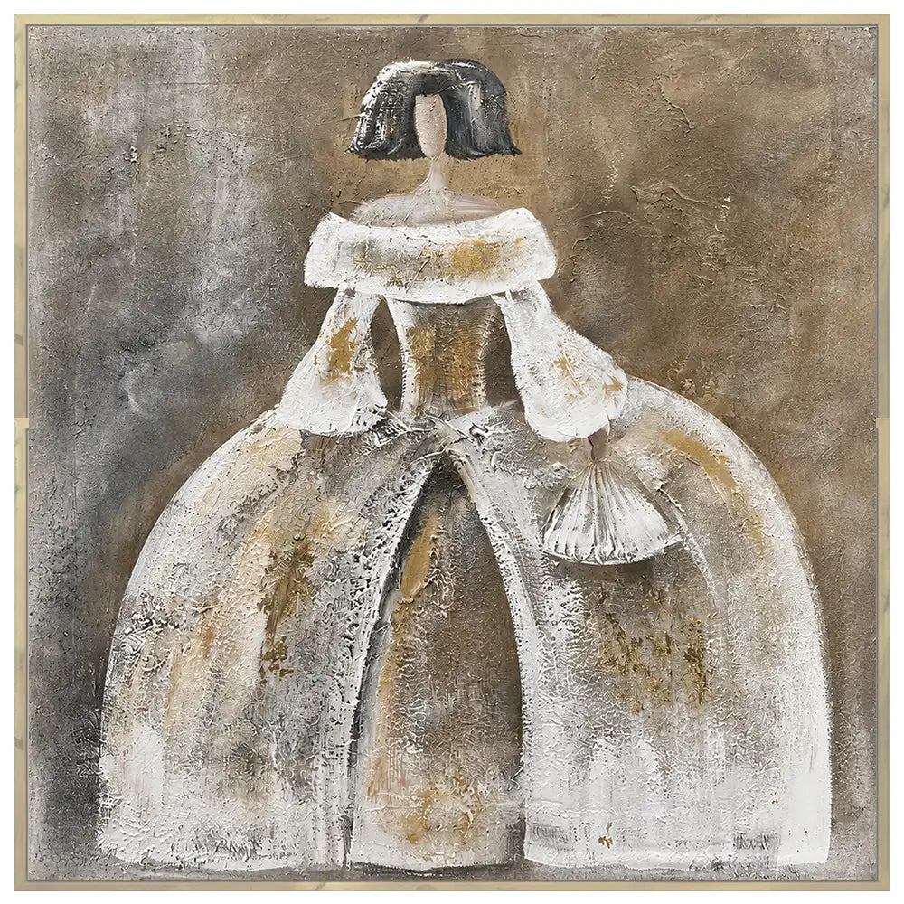 Cuadro menina artesanal en tonos beige y dorado