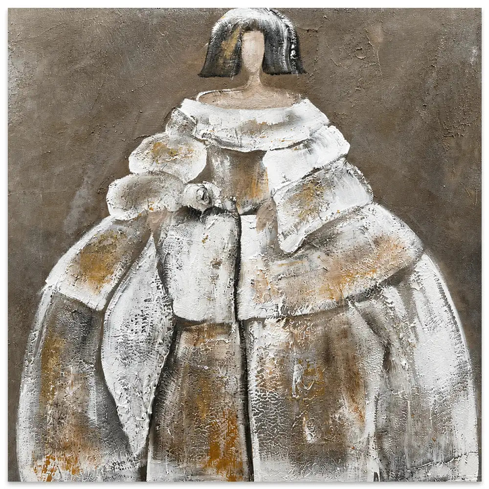 Cuadro menina artesanal en tonos beige y dorado