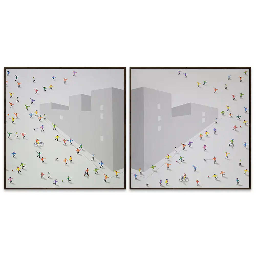 Cuadro pintado a mano en acrílico | Escena urbana moderna