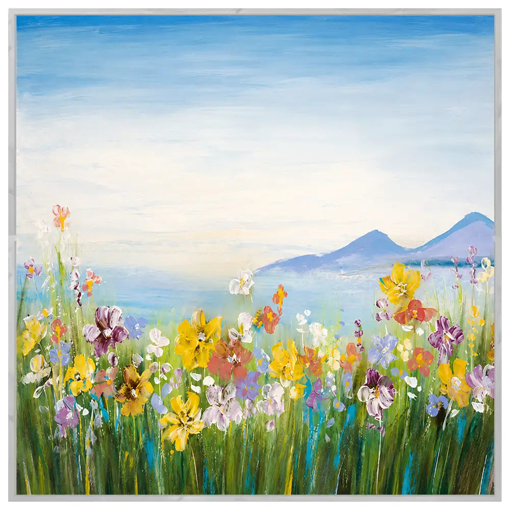 Cuadro de campo con flores silvestres en colores vivos