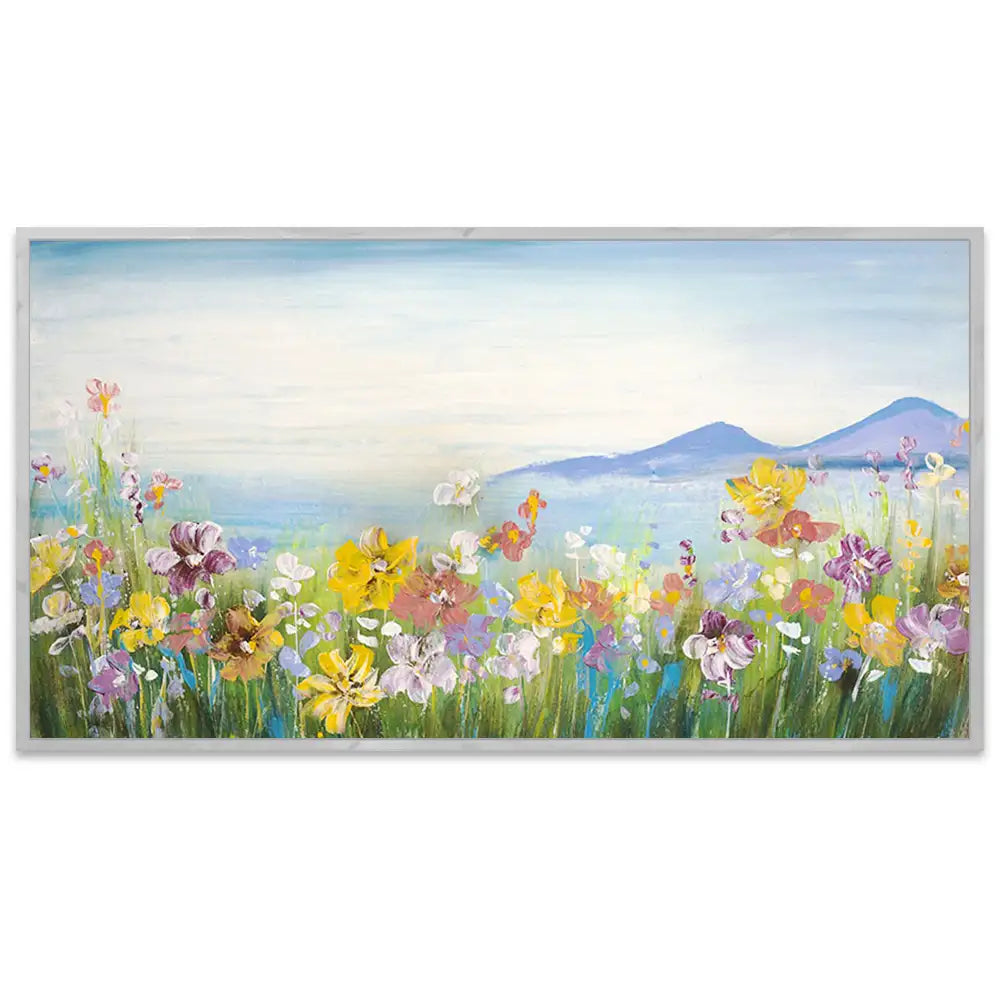 Cuadro de campo con flores silvestres en colores vivos