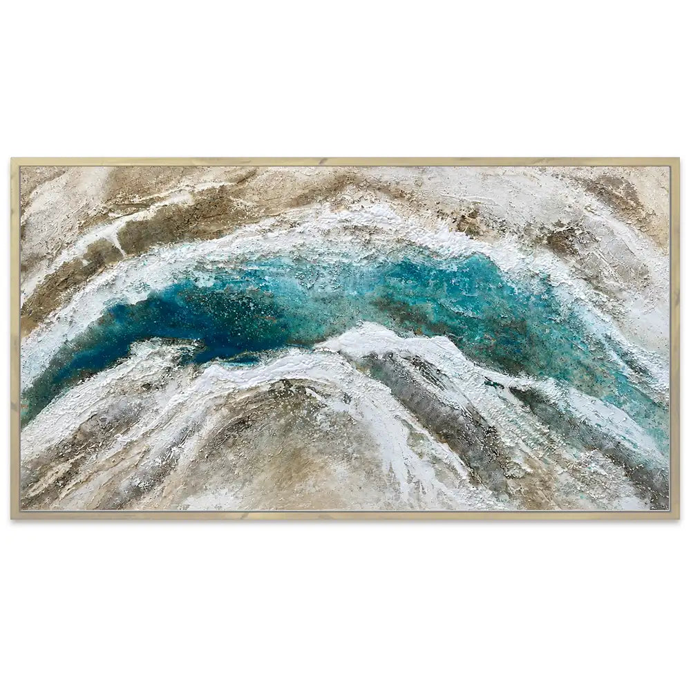 Cuadro pintado a mano para salón en tonos naturales y movimiento visual