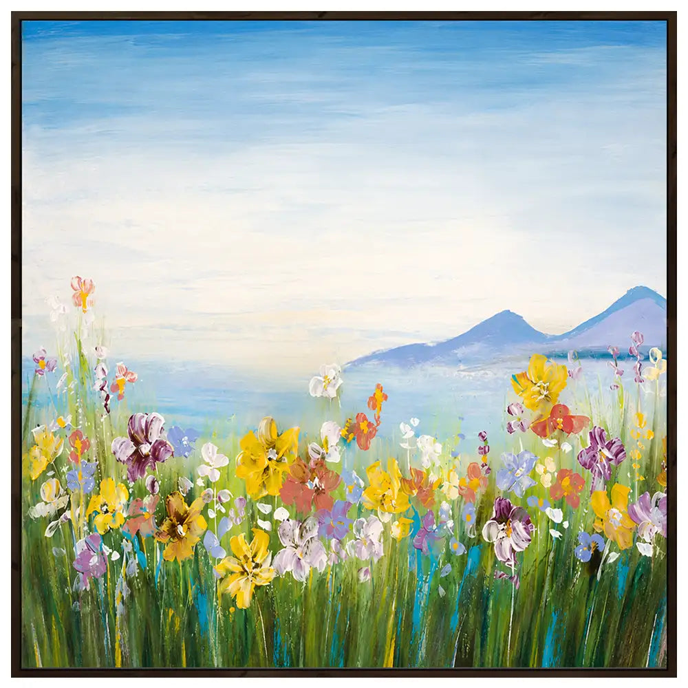 Cuadro de campo con flores silvestres en colores vivos