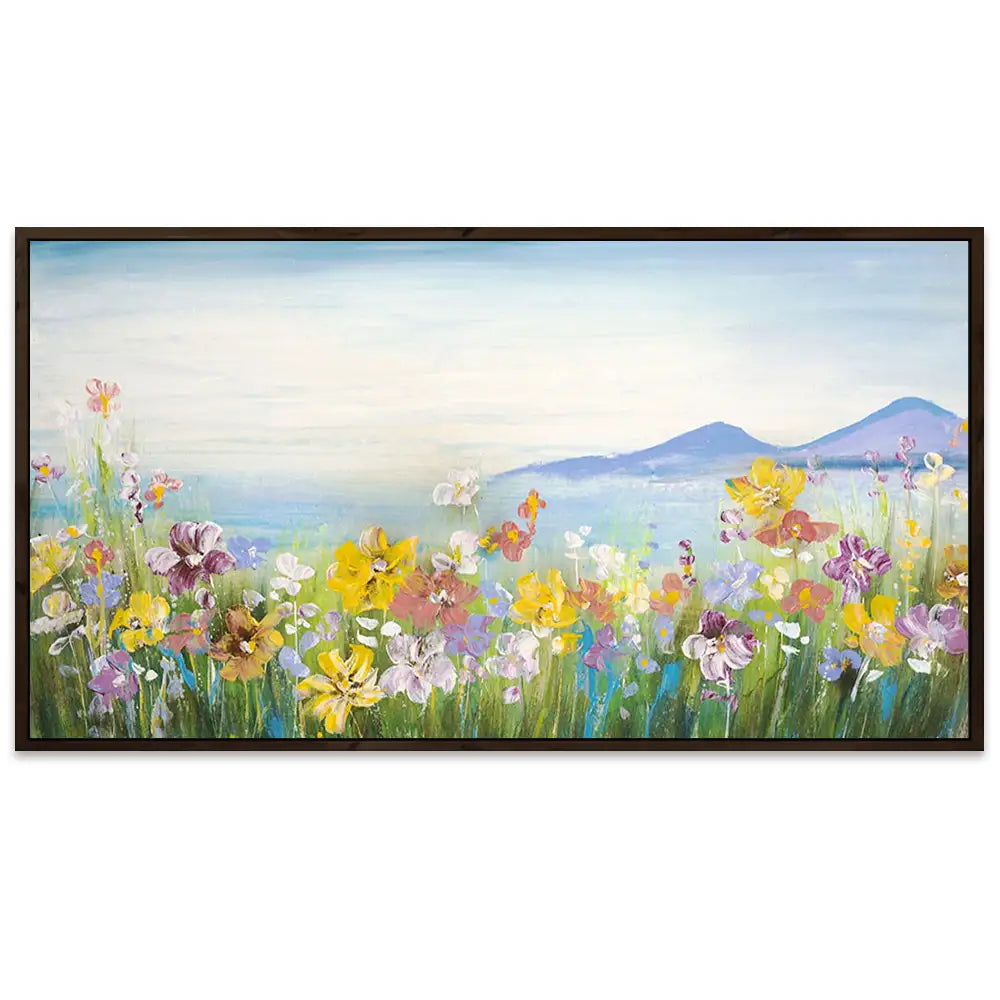 Cuadro de campo con flores silvestres en colores vivos