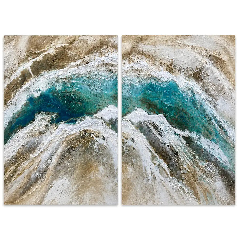 Cuadro pintado a mano para salón en tonos naturales y movimiento visual