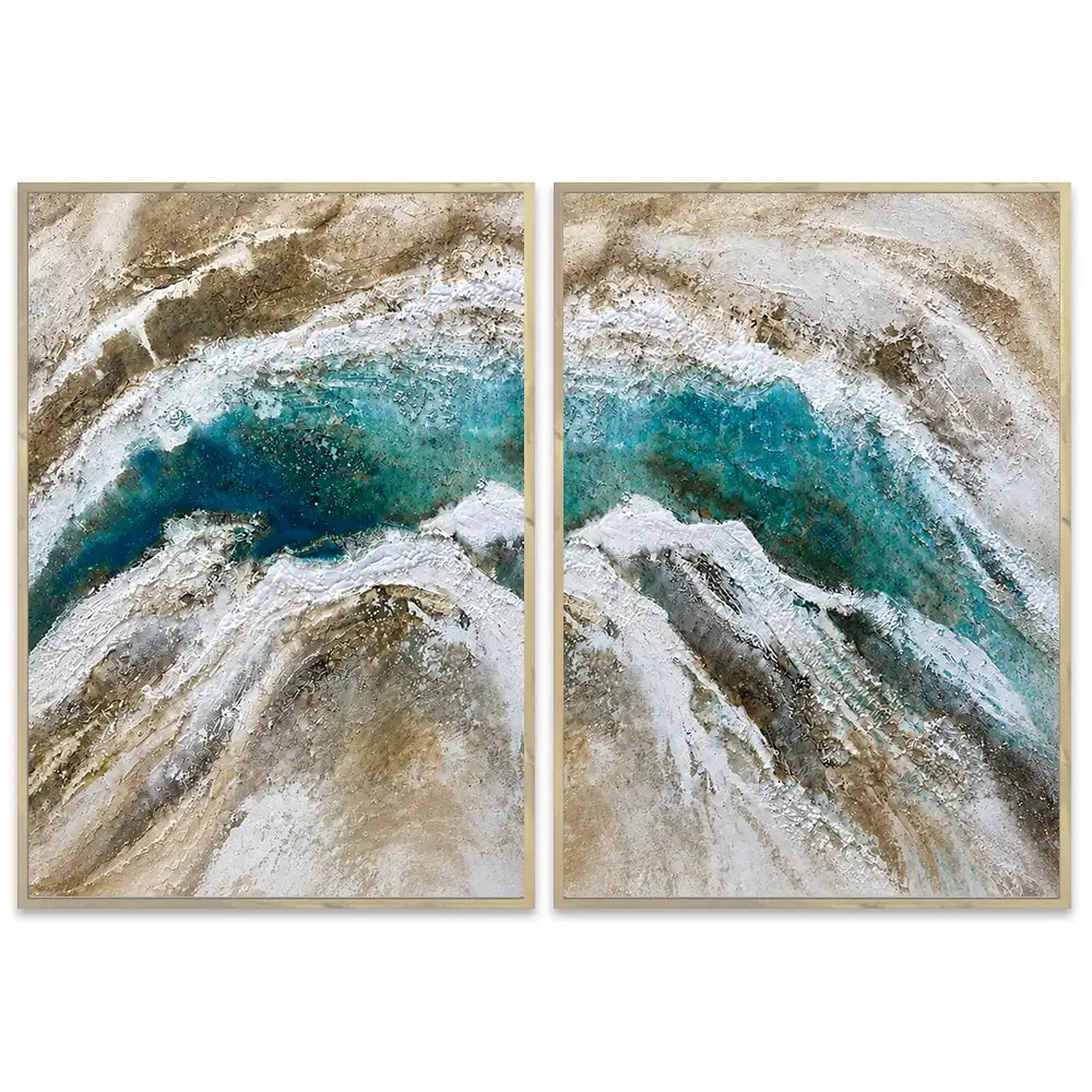 Cuadro pintado a mano para salón en tonos naturales y movimiento visual
