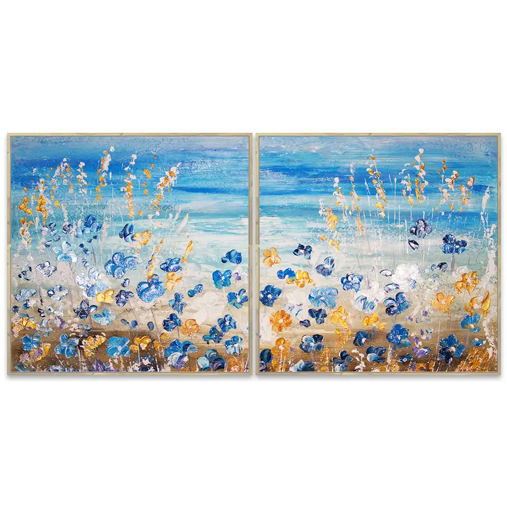 Cuadros pintados a mano del mar y flores silvestres