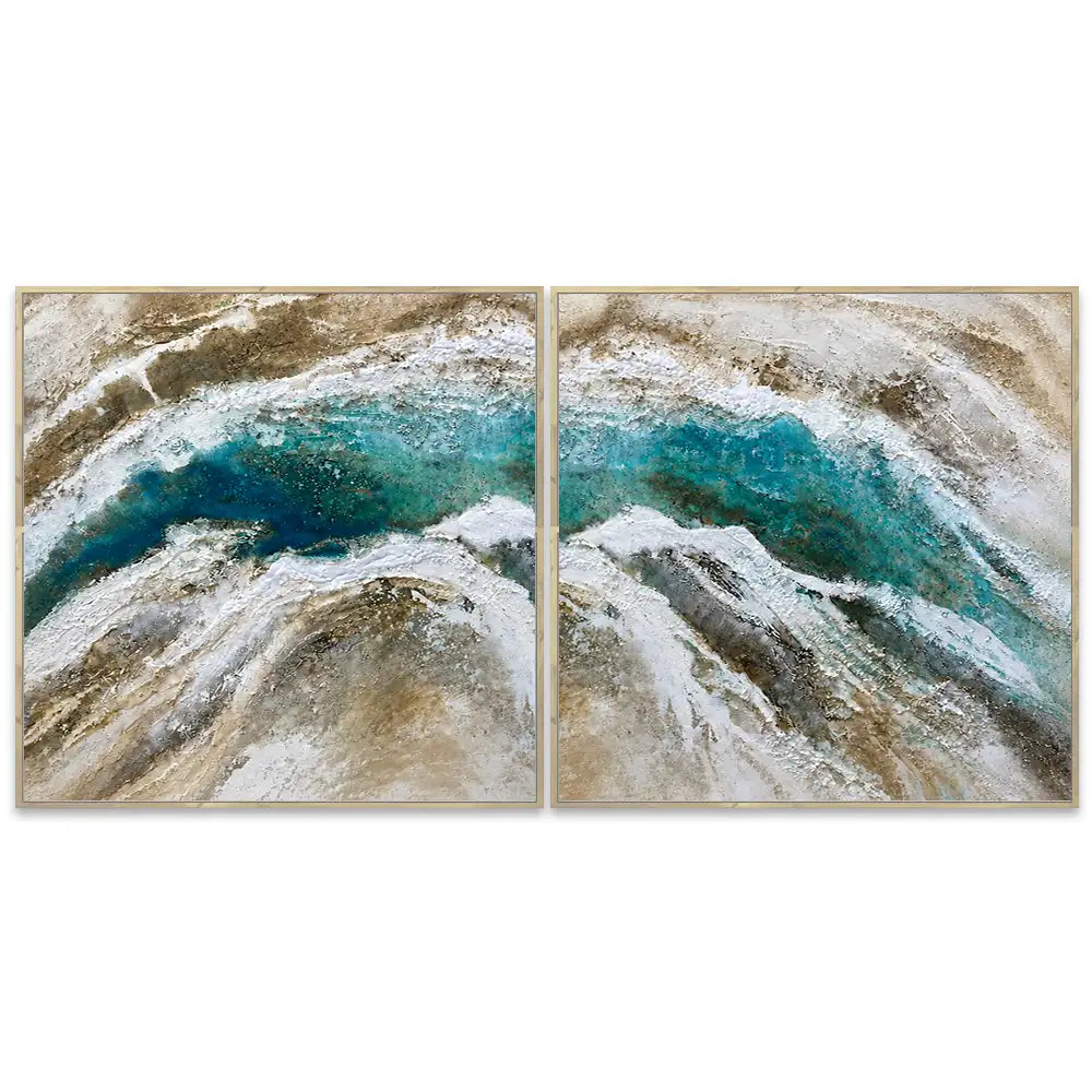 Cuadro pintado a mano para salón en tonos naturales y movimiento visual