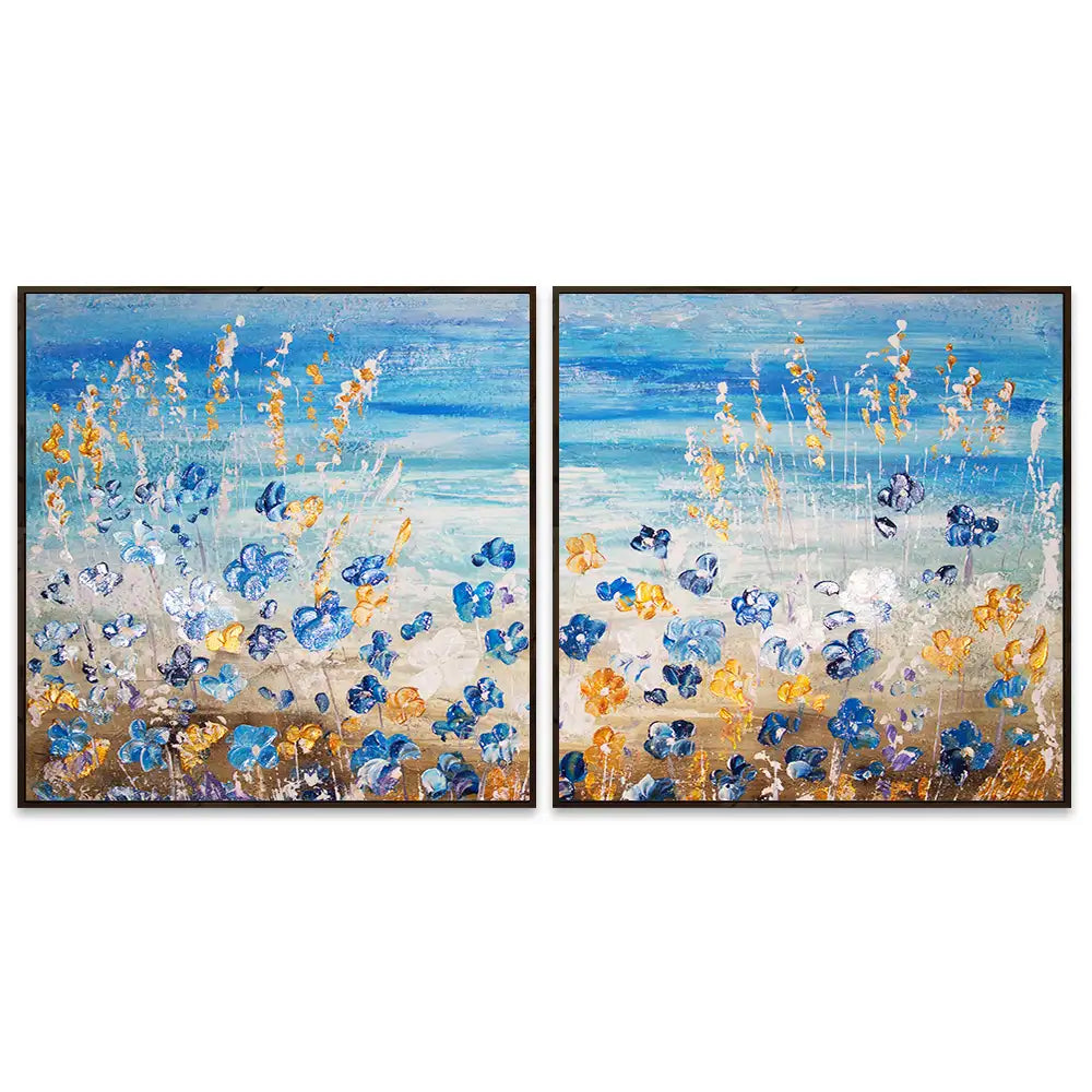 Cuadros pintados a mano del mar y flores silvestres