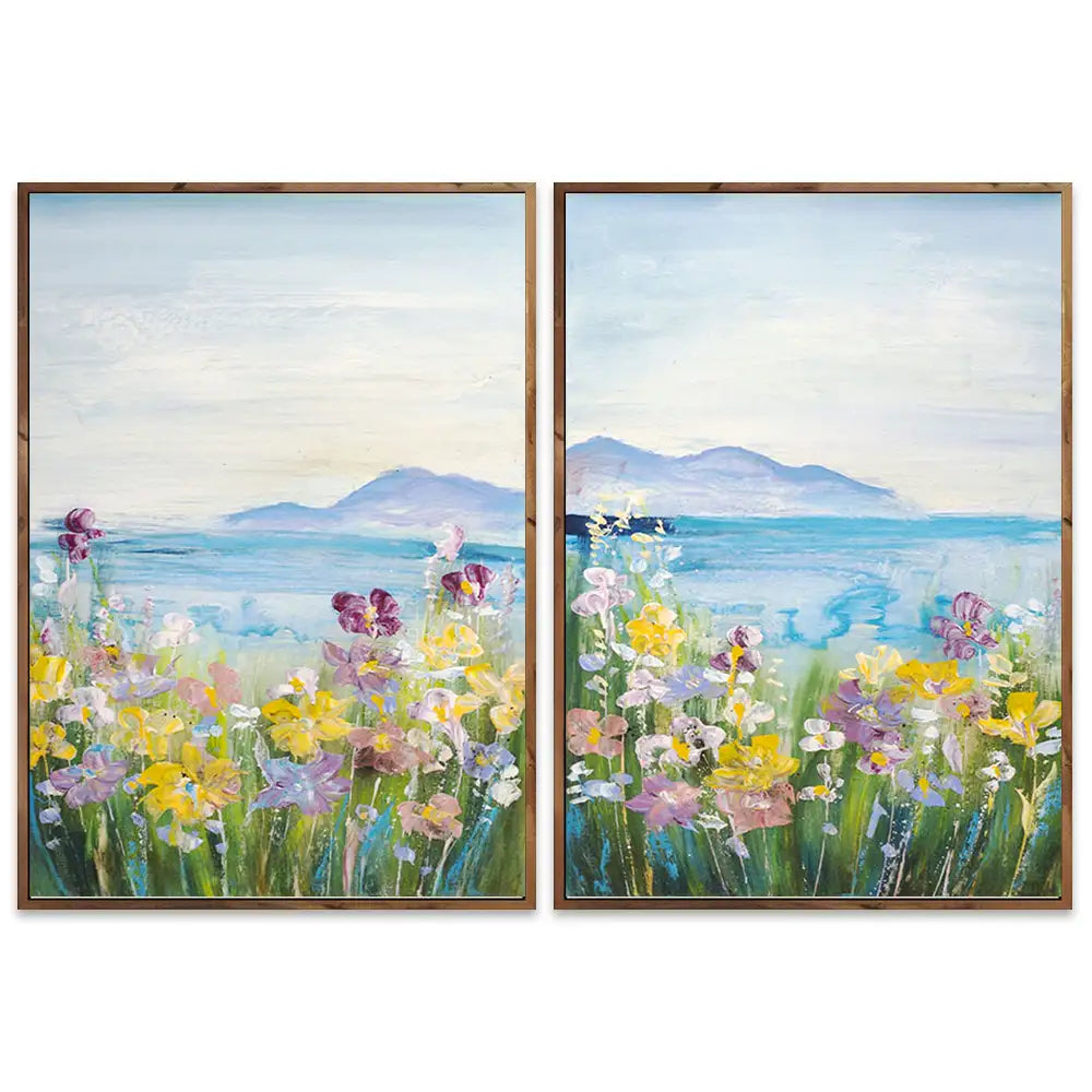 Cuadro de campo con flores silvestres en colores vivos
