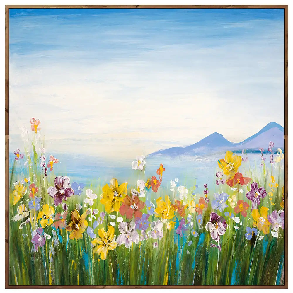 Cuadro de campo con flores silvestres en colores vivos