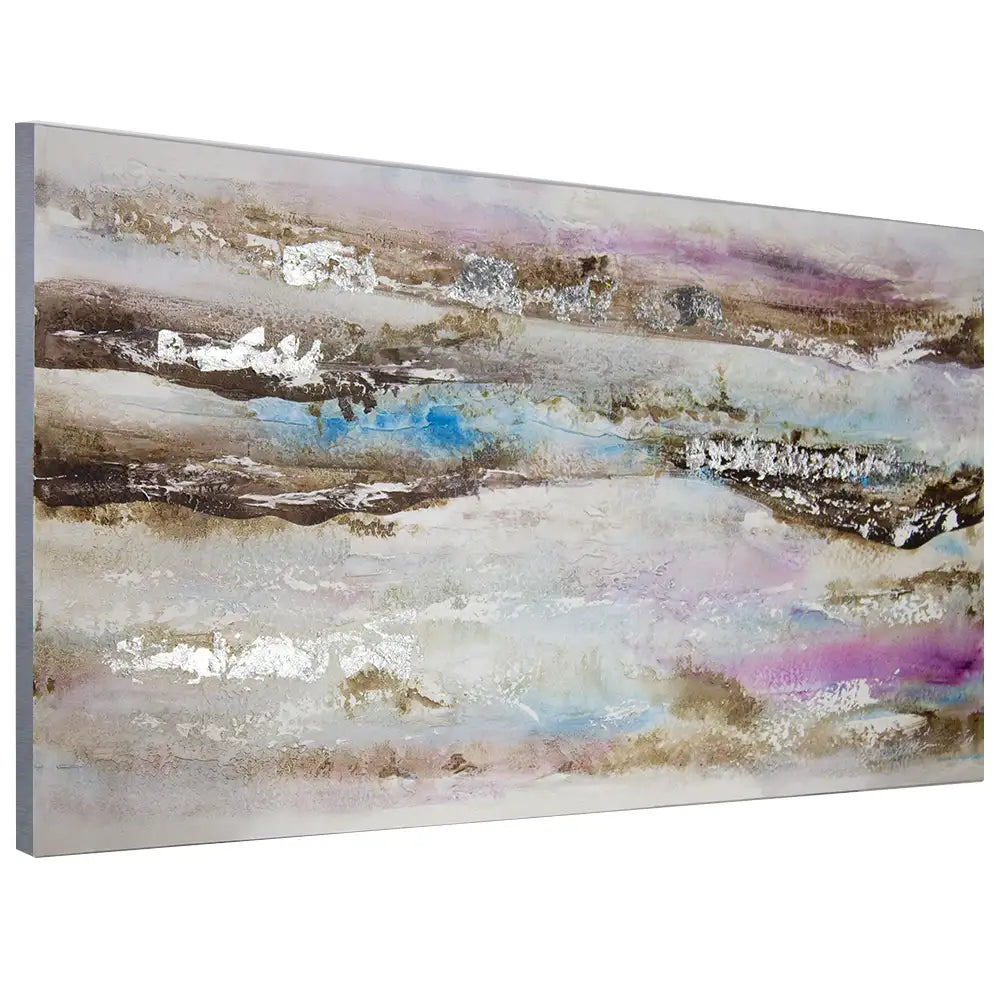 Pintura abstracta acrílica en tonos malva y plata